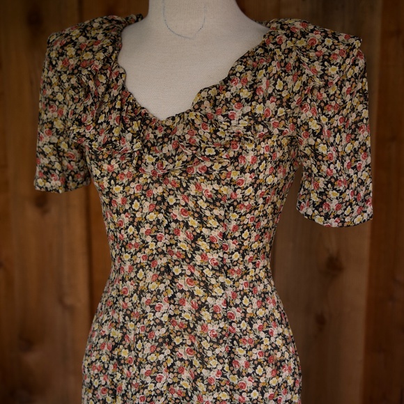 Vintage 90's Rebecca Fall Floral Doen Inspired Ruffle Collar Maxi Dress Size S - Picture 7 of 17
